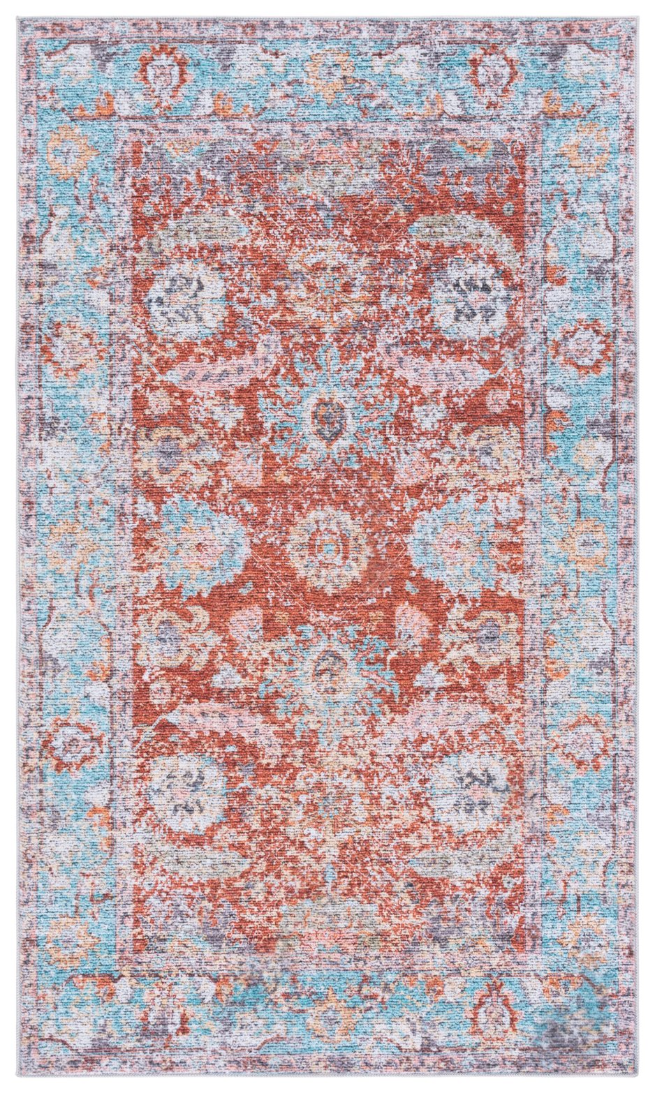 Safavieh Martha Stewart Washable Traditional Area Rug - Elegant Design For Any Room With Luxury Comfort Turquoise ,Rust Polyester Pile Msrw108k-57