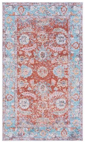 Safavieh Martha Stylish Washable Area Rug - Elegant Design For Entryways, Corridors, And Living Spaces Turquoise ,Rust Polyester Pile Msrw108k-3