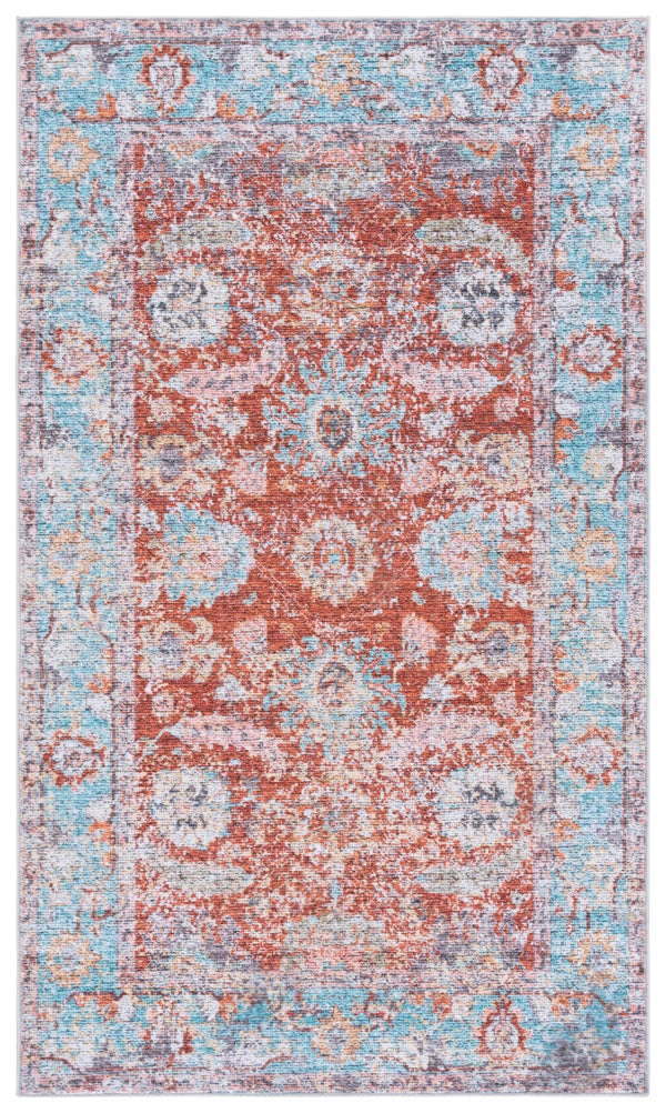 Safavieh Martha Stewart Washable Area Rug - Modern Minimalist Design, Eco-friendly, Easy Care, Safe Comfort Turquoise ,Rust Polyester Pile Msrw108k-5