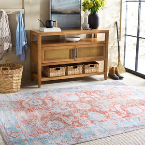 Safavieh Martha Stewart Washable Area Rug - Modern Minimalist Design, Eco-friendly, Easy Care, Safe Comfort Turquoise ,Rust Polyester Pile Msrw108k-5