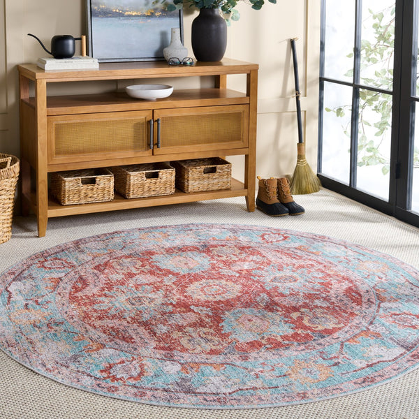Safavieh Martha Stylish Washable Area Rug - Elegant Design For Entryways, Corridors, And Living Spaces Turquoise ,Rust Polyester Pile Msrw108k-6r
