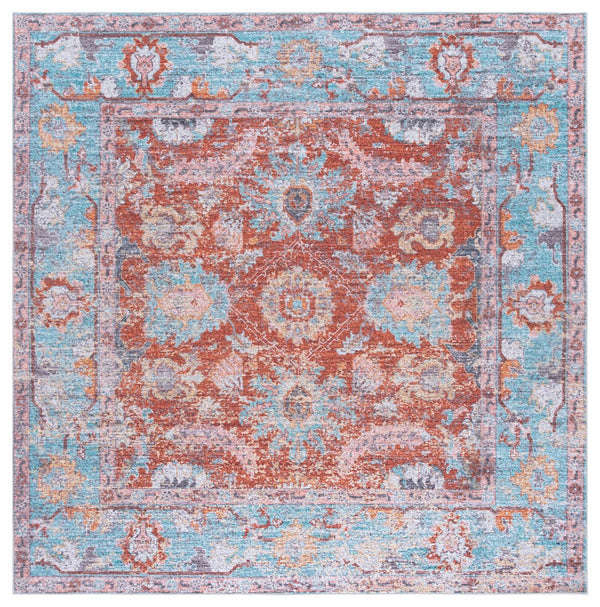 Safavieh Martha Stylish Washable Area Rug - Elegant Design For Entryways, Corridors, And Living Spaces Turquoise ,Rust Polyester Pile Msrw108k-6sq