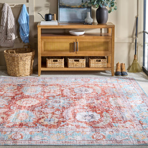Safavieh Martha Stylish Washable Area Rug - Elegant Design For Entryways, Corridors, And Living Spaces Turquoise ,Rust Polyester Pile Msrw108k-8