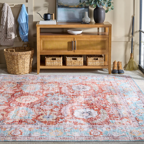 Safavieh Martha Stylish Washable Area Rug - Elegant Design For Entryways, Corridors, And Living Spaces Turquoise ,Rust Polyester Pile Msrw108k-8