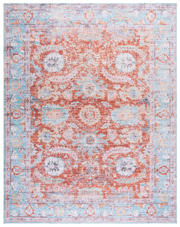 Safavieh Martha Stylish Washable Area Rug - Elegant Design For Entryways, Corridors, And Living Spaces Turquoise ,Rust Polyester Pile Msrw108k-8