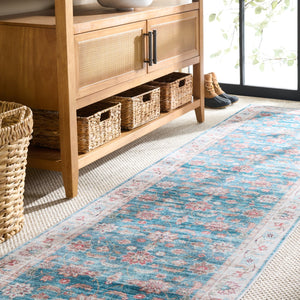 Safavieh Martha Stewart Washable Traditional Area Rug - Elegant Power Loomed Runner For Hallway & Bedroom Green ,Beige Polyester Pile Msrw112y-28