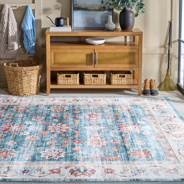 Safavieh Martha Stewart Washable Traditional Area Rug - Elegant Power Loomed Runner For Hallway & Bedroom Green ,Beige Polyester Pile Msrw112y-8
