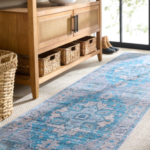 Safavieh Martha Stewart Washable Rug – Elegant And Stylish Addition For Your Home Décor And Comfort Grey ,Turquoise Polyester Pile Msrw113b-9