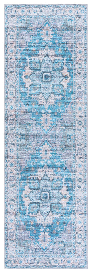 Safavieh Martha Stewart Washable Runner Rug – Chic, Durable, And Slip-resistant Area Rug For Any Space Grey ,Turquoise Polyester Pile Msrw113b-28