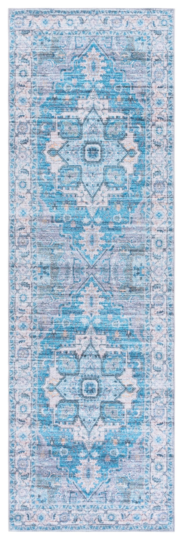 Safavieh Martha Stewart Washable Runner Rug – Chic, Durable, And Slip-resistant Area Rug For Any Space Grey ,Turquoise Polyester Pile Msrw113b-28