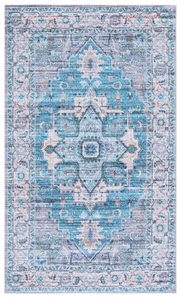 Safavieh Martha Stewart Washable Runner Rug – Chic, Durable, And Slip-resistant Area Rug For Any Space Grey ,Turquoise Polyester Pile Msrw113b-3