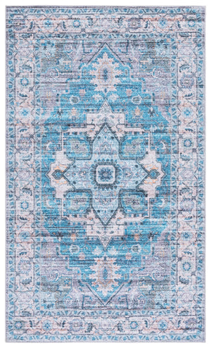 Safavieh Martha Stewart Washable Rug – Elegant And Stylish Addition For Your Home Décor And Comfort Grey ,Turquoise Polyester Pile Msrw113b-9