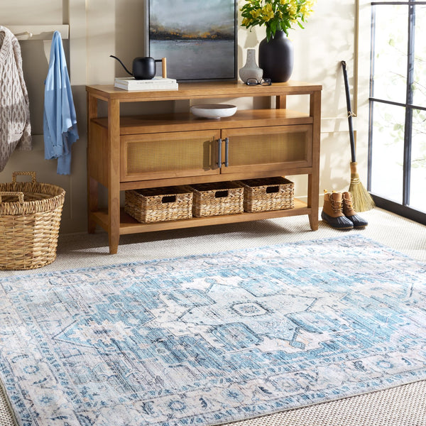 Safavieh Martha Stewart Washable Traditional Area Rug – Stylish Grey And Turquoise Design For Any Room Grey ,Turquoise Polyester Pile Msrw113b-2745