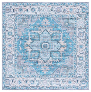 Safavieh Martha Stewart Washable Runner Rug – Chic, Durable, And Slip-resistant Area Rug For Any Space Grey ,Turquoise Polyester Pile Msrw113b-6sq