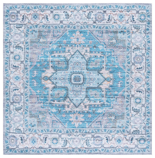 Safavieh Martha Stewart Washable Runner Rug – Chic, Durable, And Slip-resistant Area Rug For Any Space Grey ,Turquoise Polyester Pile Msrw113b-6sq
