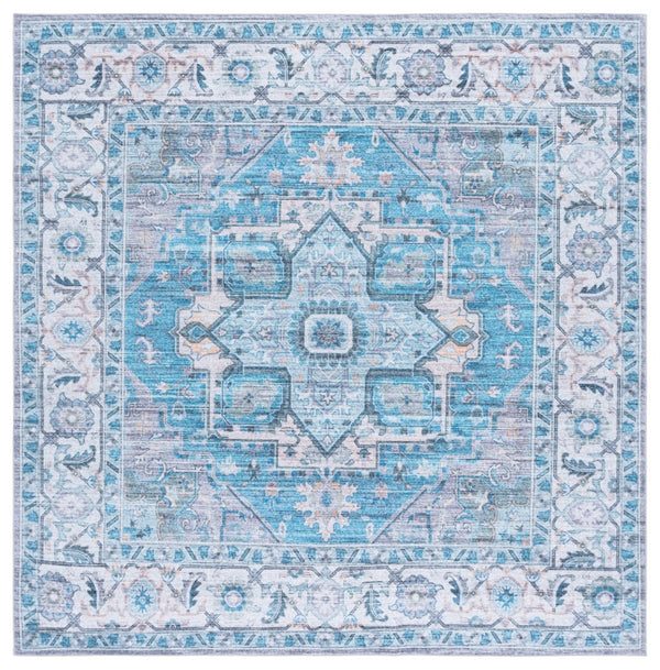 Safavieh Martha Stewart Washable Rug – Elegant And Stylish Addition For Your Home Décor And Comfort Grey ,Turquoise Polyester Pile Msrw113b-9