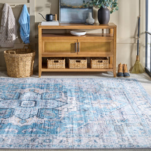 Safavieh Martha Stewart Washable Runner Rug – Chic, Durable, And Slip-resistant Area Rug For Any Space Grey ,Turquoise Polyester Pile Msrw113b-8