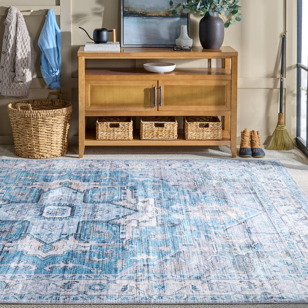 Safavieh Martha Stewart Washable Runner Rug – Chic, Durable, And Slip-resistant Area Rug For Any Space Grey ,Turquoise Polyester Pile Msrw113b-8