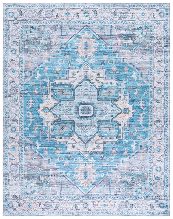 Safavieh Martha Stewart Washable Runner Rug – Chic, Durable, And Slip-resistant Area Rug For Any Space Grey ,Turquoise Polyester Pile Msrw113b-8
