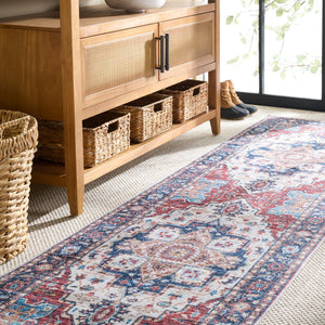 Safavieh Martha Stewart Washable Runner Rug – Chic, Durable, And Slip-resistant Area Rug For Any Space Rust ,Blue Polyester Pile Msrw113q-28