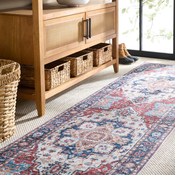 Safavieh Martha Stewart Washable Runner Rug – Chic, Durable, And Slip-resistant Area Rug For Any Space Rust ,Blue Polyester Pile Msrw113q-28