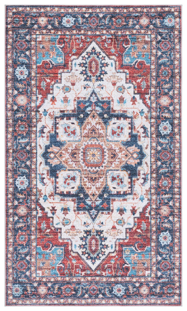 Safavieh Martha Stewart Washable Traditional Area Rug – Stylish Grey And Turquoise Design For Any Room Rust ,Blue Polyester Pile Msrw113q-57
