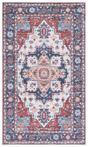 Safavieh Martha Stewart Washable Runner Rug – Chic, Durable, And Slip-resistant Area Rug For Any Space Rust ,Blue Polyester Pile Msrw113q-3