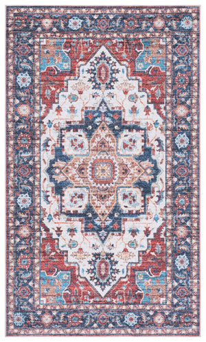 Safavieh Martha Stewart Washable Rug – Elegant And Stylish Addition For Your Home Décor And Comfort Rust ,Blue Polyester Pile Msrw113q-9