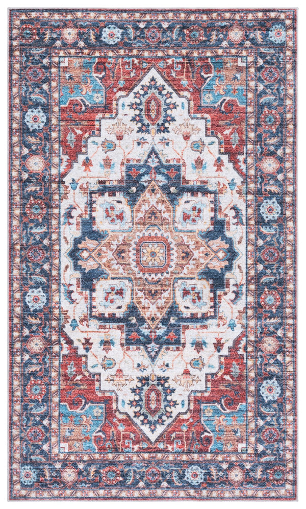 Safavieh Martha Stewart Washable Rug – Elegant And Stylish Addition For Your Home Décor And Comfort Rust ,Blue Polyester Pile Msrw113q-9