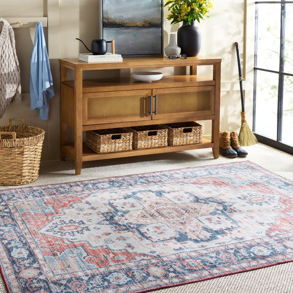 Safavieh Martha Stewart Washable Traditional Area Rug – Stylish Grey And Turquoise Design For Any Room Rust ,Blue Polyester Pile Msrw113q-57