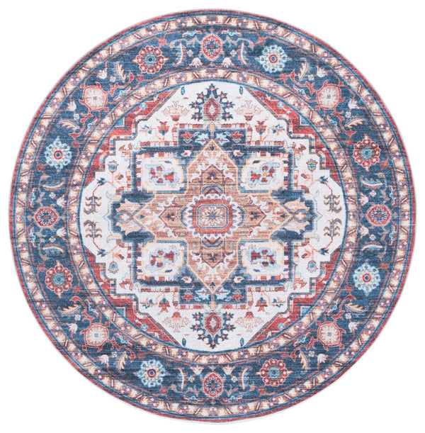 Safavieh Martha Stewart Washable Rug – Elegant And Stylish Addition For Your Home Décor And Comfort Rust ,Blue Polyester Pile Msrw113q-9
