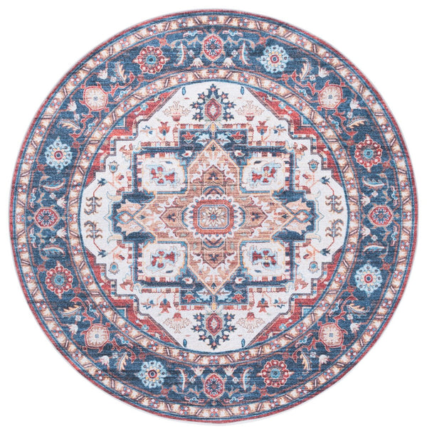 Safavieh Martha Stewart Washable Runner Rug – Chic, Durable, And Slip-resistant Area Rug For Any Space Rust ,Blue Polyester Pile Msrw113q-6r