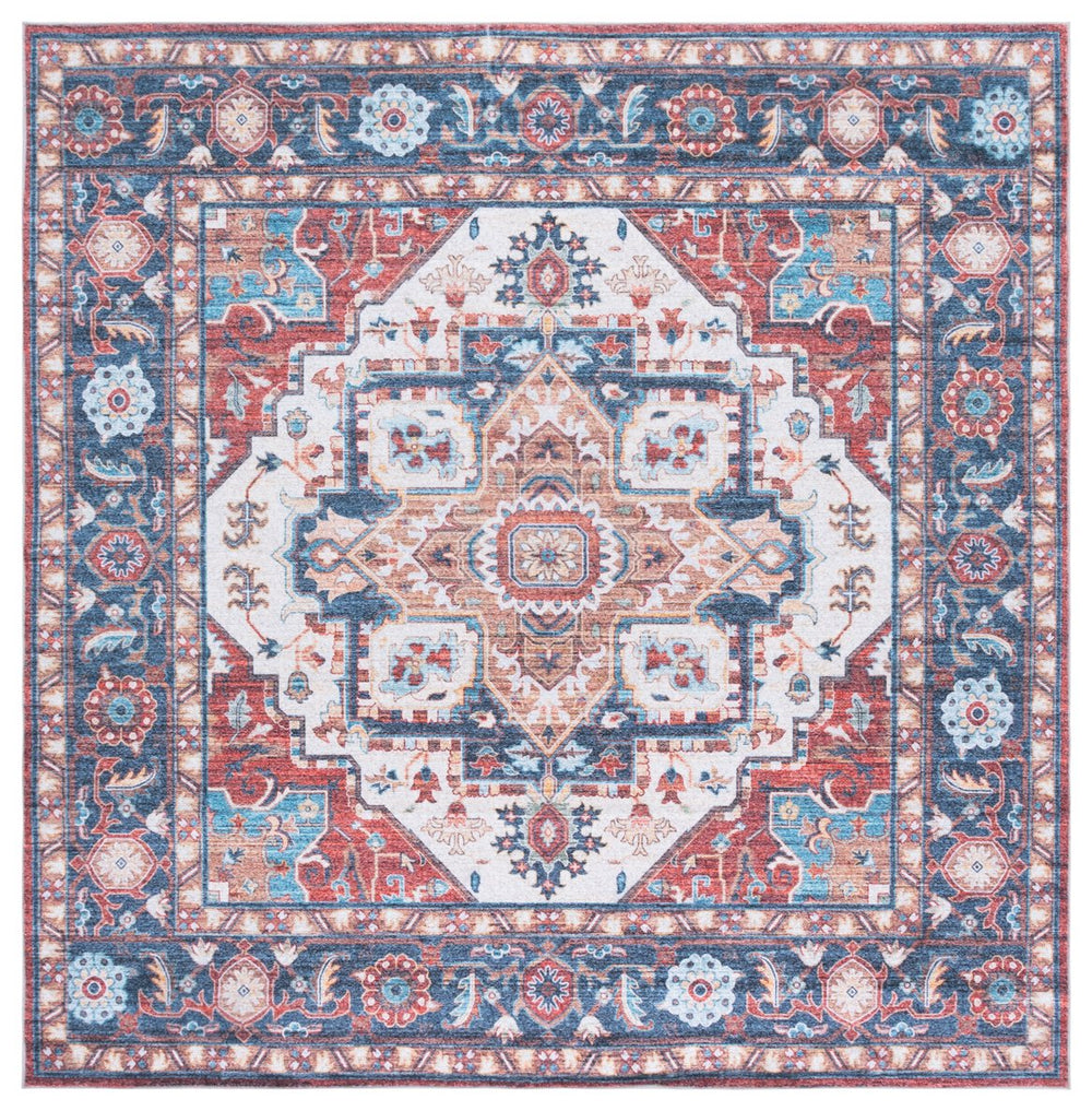 Safavieh Martha Stewart Washable Runner Rug – Chic, Durable, And Slip-resistant Area Rug For Any Space Rust ,Blue Polyester Pile Msrw113q-6sq