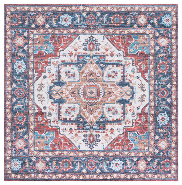 Safavieh Martha Stewart Washable Runner Rug – Chic, Durable, And Slip-resistant Area Rug For Any Space Rust ,Blue Polyester Pile Msrw113q-6sq