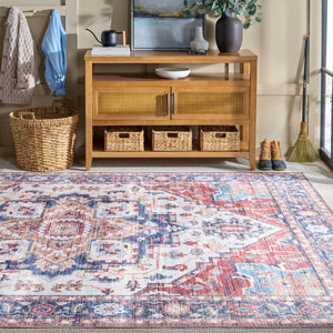 Safavieh Martha Stewart Washable Runner Rug – Chic, Durable, And Slip-resistant Area Rug For Any Space Rust ,Blue Polyester Pile Msrw113q-8