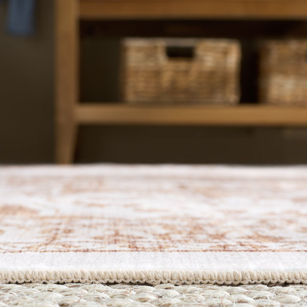 Safavieh Martha Stewart Washable Traditional Area Rug, Soft Polyester, Slip Resistant, Handcrafted Elegance Beige ,Gold Polyester Pile Msrw127b-25