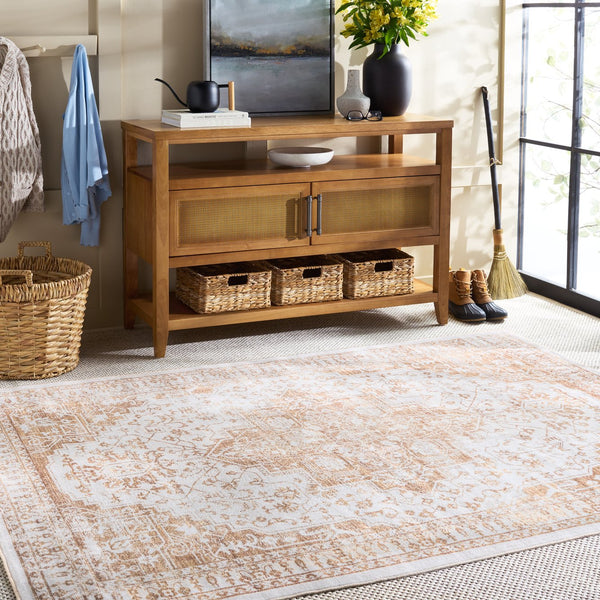 Safavieh Martha Stewart Washable Traditional Area Rug, Soft Polyester, Slip Resistant, Handcrafted Elegance Beige ,Gold Polyester Pile Msrw127b-25