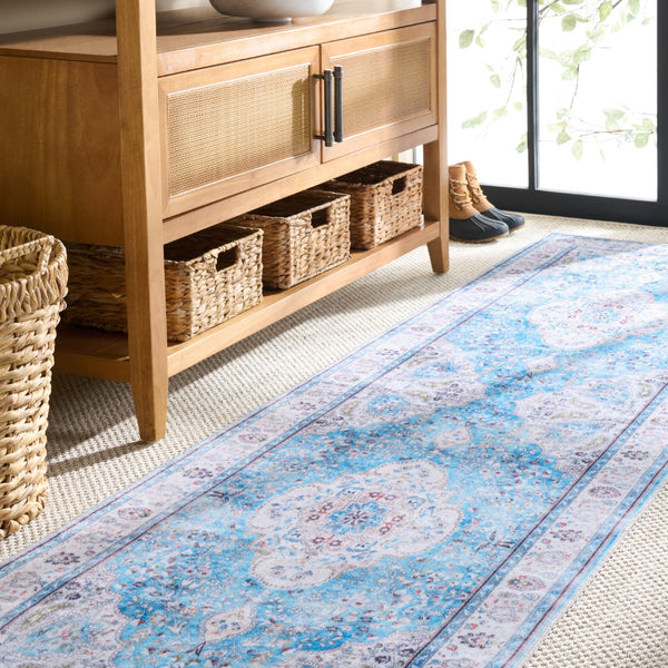 Safavieh Martha Stewart Washable Area Rug - Stylish, Durable Design For Effortless Elegance In Any Room Turquoise ,Beige Polyester Pile Msrw136k-9