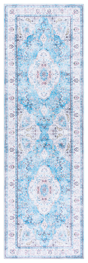 Safavieh Martha Stylish Washable Runner Rug In Elegant Turquoise And Beige For Chic Home Decor Enhancement Turquoise ,Beige Polyester Pile Msrw136k-28