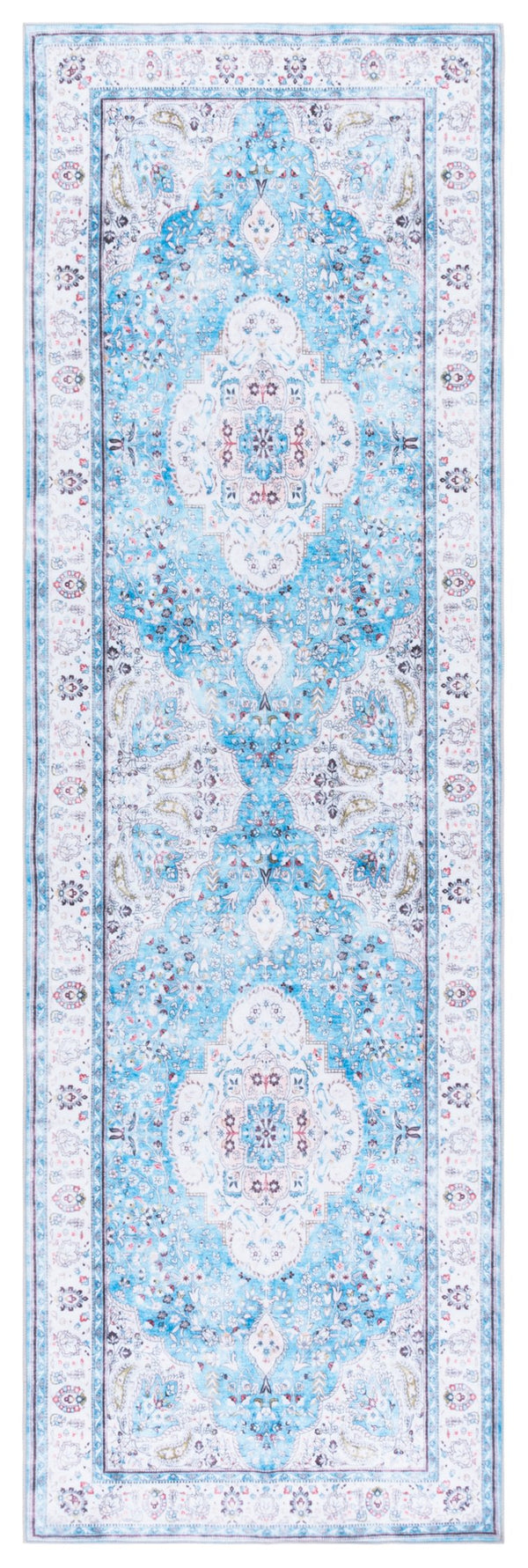 Safavieh Martha Stylish Washable Runner Rug In Elegant Turquoise And Beige For Chic Home Decor Enhancement Turquoise ,Beige Polyester Pile Msrw136k-28