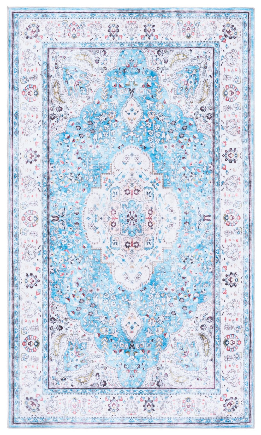 Safavieh Martha Traditional Washable Area Rug - Plush Polyester Pile For Easy Maintenance & Stylish Décor Turquoise ,Beige Polyester Pile Msrw136k-2745