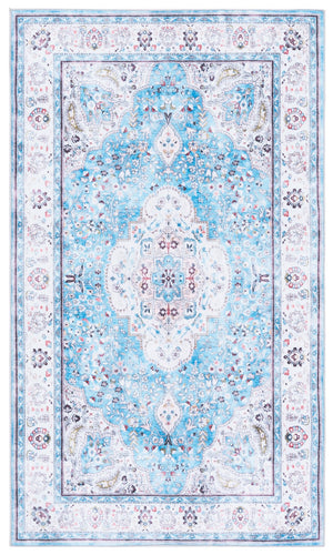 Safavieh Martha Stylish Washable Runner Rug In Elegant Turquoise And Beige For Chic Home Decor Enhancement Turquoise ,Beige Polyester Pile Msrw136k-3