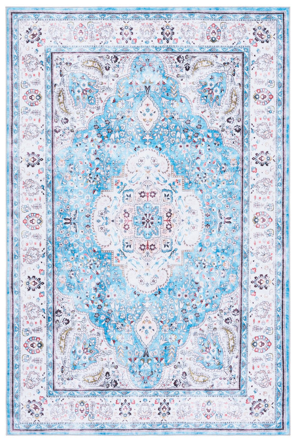 Safavieh Martha Stylish Washable Runner Rug In Elegant Turquoise And Beige For Chic Home Decor Enhancement Turquoise ,Beige Polyester Pile Msrw136k-4