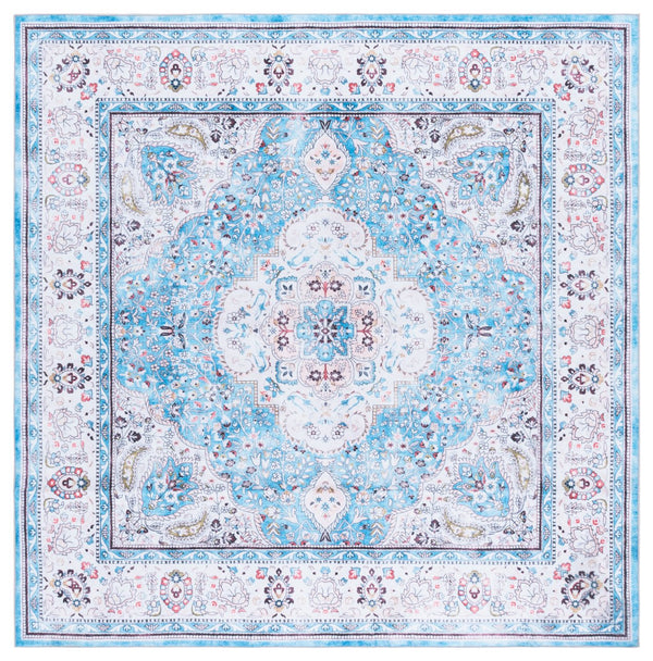 Safavieh Martha Stylish Washable Runner Rug In Elegant Turquoise And Beige For Chic Home Decor Enhancement Turquoise ,Beige Polyester Pile Msrw136k-6sq