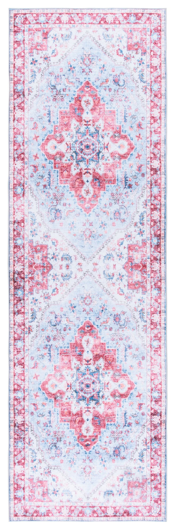 Safavieh Martha Stylish Washable Runner Rug - Contemporary Design, Vibrant Colors, Easy Care & Slip-resistant Red ,Blue Polyester Pile Msrw148m-28