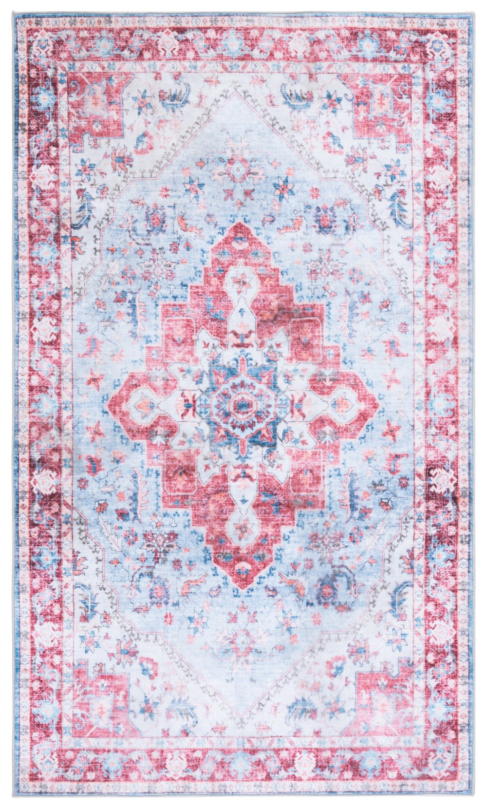 Safavieh Martha Stewart Washable Traditional Area Rug - Vibrant Design, Comfort & Durability For Any Room Red ,Blue Polyester Pile Msrw148m-2745