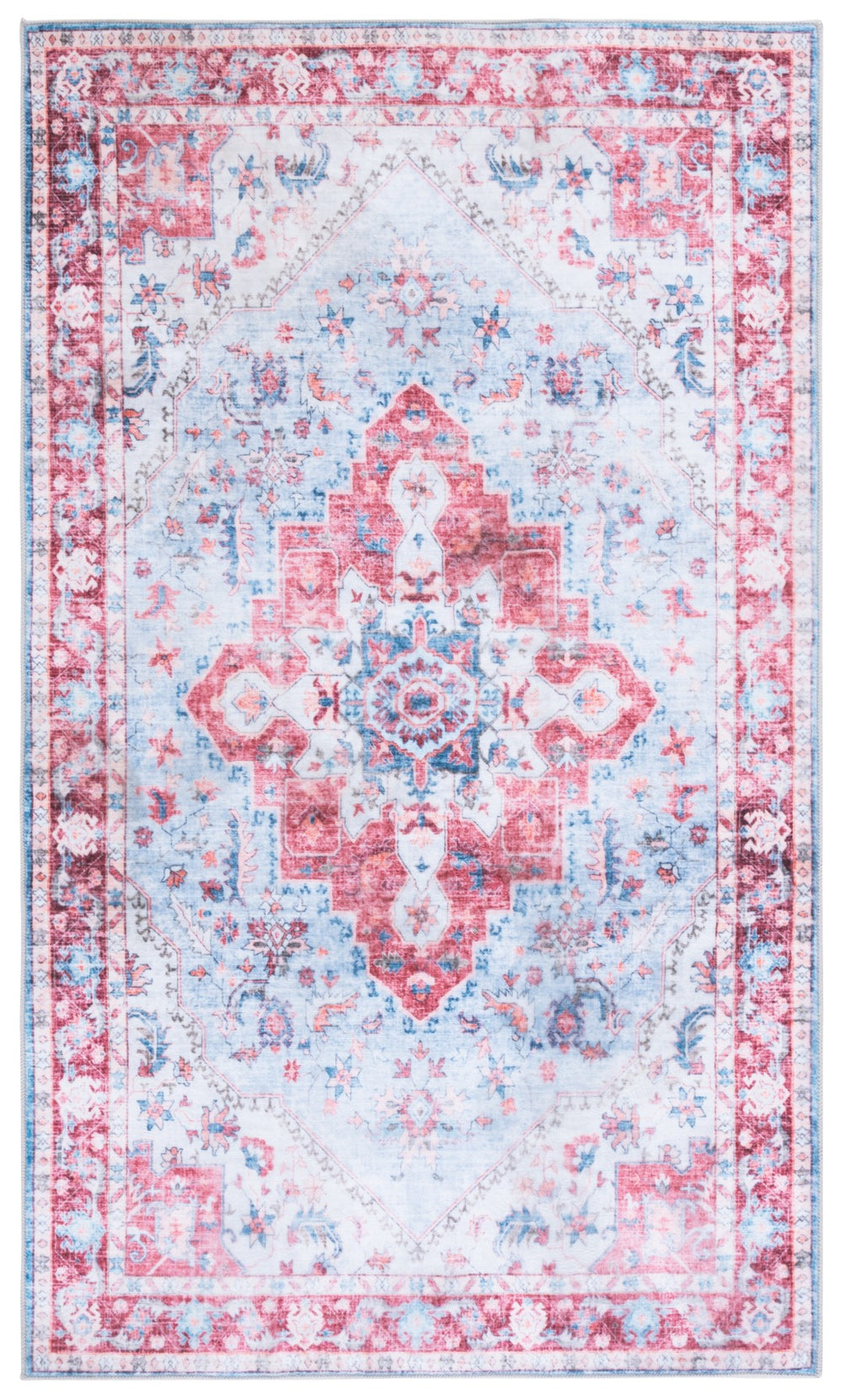 Safavieh Martha Stewart Washable Area Rug - Durable Polyester, Soft Feel, Easy Clean, Stylish Decor Addition Red ,Blue Polyester Pile Msrw148m-9