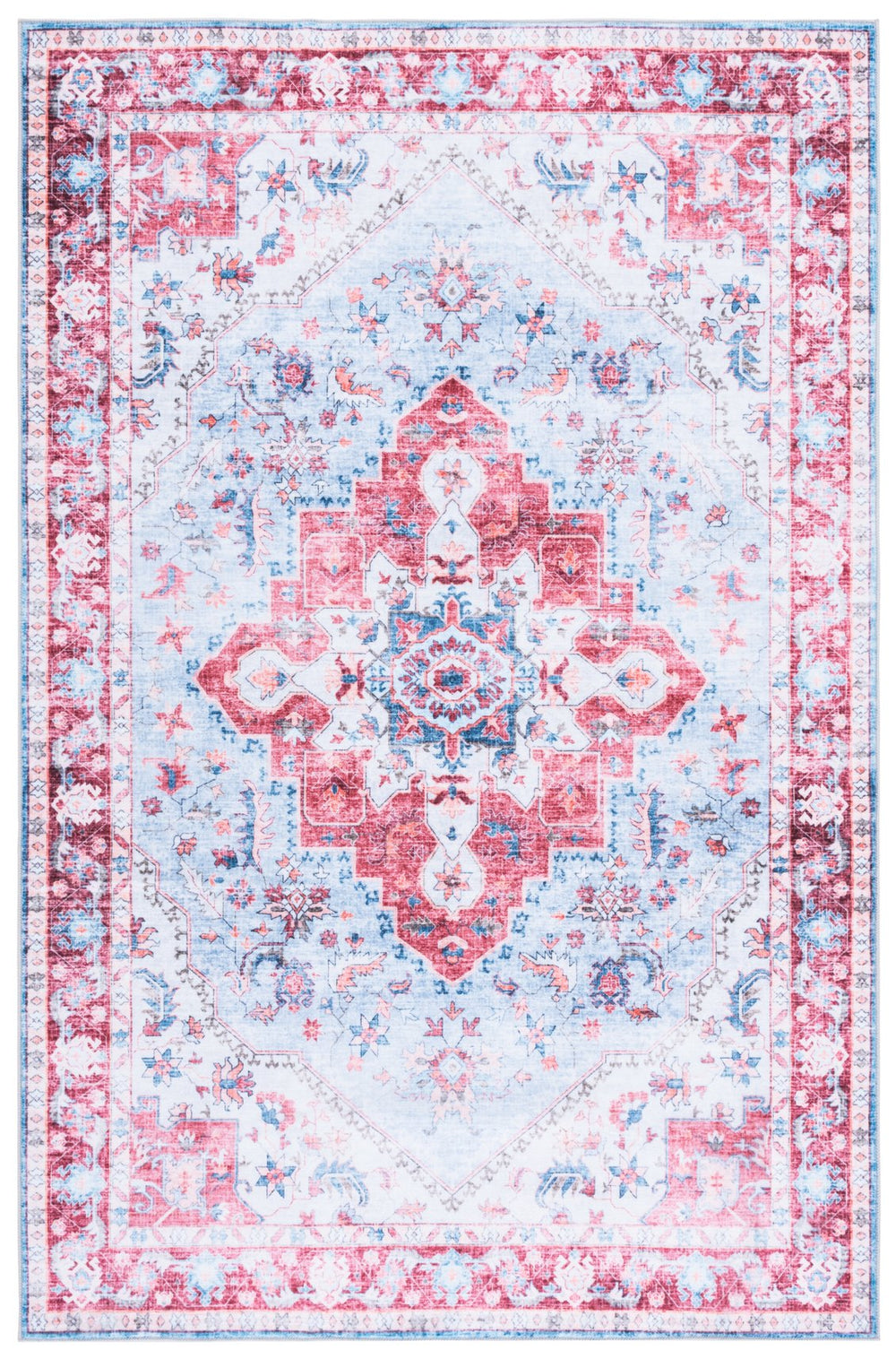 Safavieh Martha Stewart Washable Traditional Area Rug - Vibrant Design, Comfort & Durability For Any Room Red ,Blue Polyester Pile Msrw148m-2745
