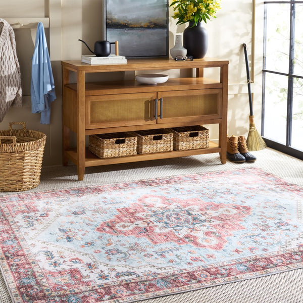 Safavieh Martha Stewart Washable Area Rug - Durable Polyester, Soft Feel, Easy Clean, Stylish Decor Addition Red ,Blue Polyester Pile Msrw148m-9