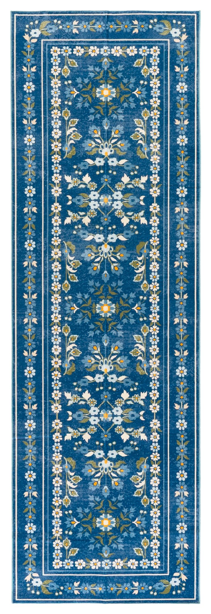Safavieh Martha Stewart Washable Floral Runner Rug – Elegant Area Rug For Hallways And Entryways, Durable Design Dark Blue ,Beige Polyester Pile Msrw179m-28